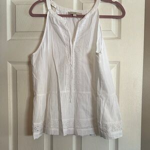 LOFT White Eyelet Sleeveless Blouse